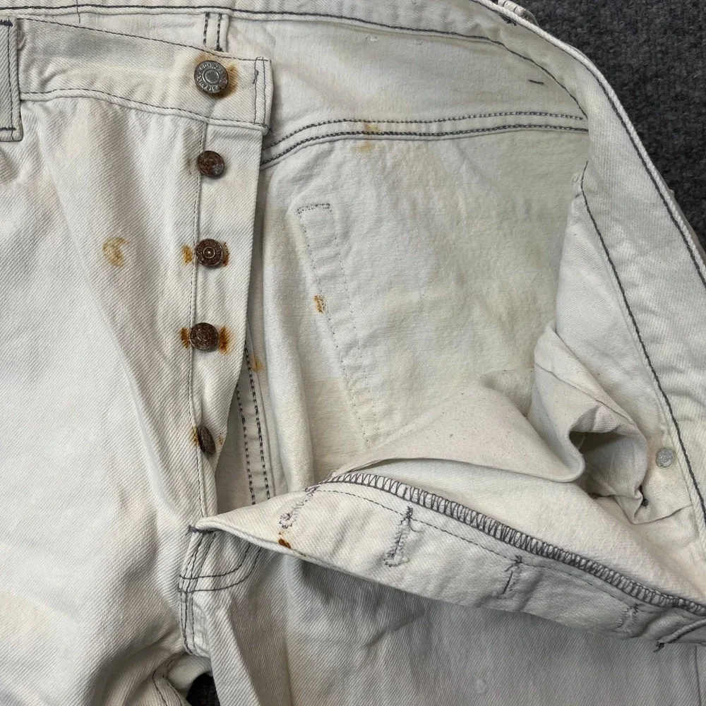 VTG Levi's 501 0657 Jeans Men's White Denim Classic Button Fly 37X29.5 - Flaws